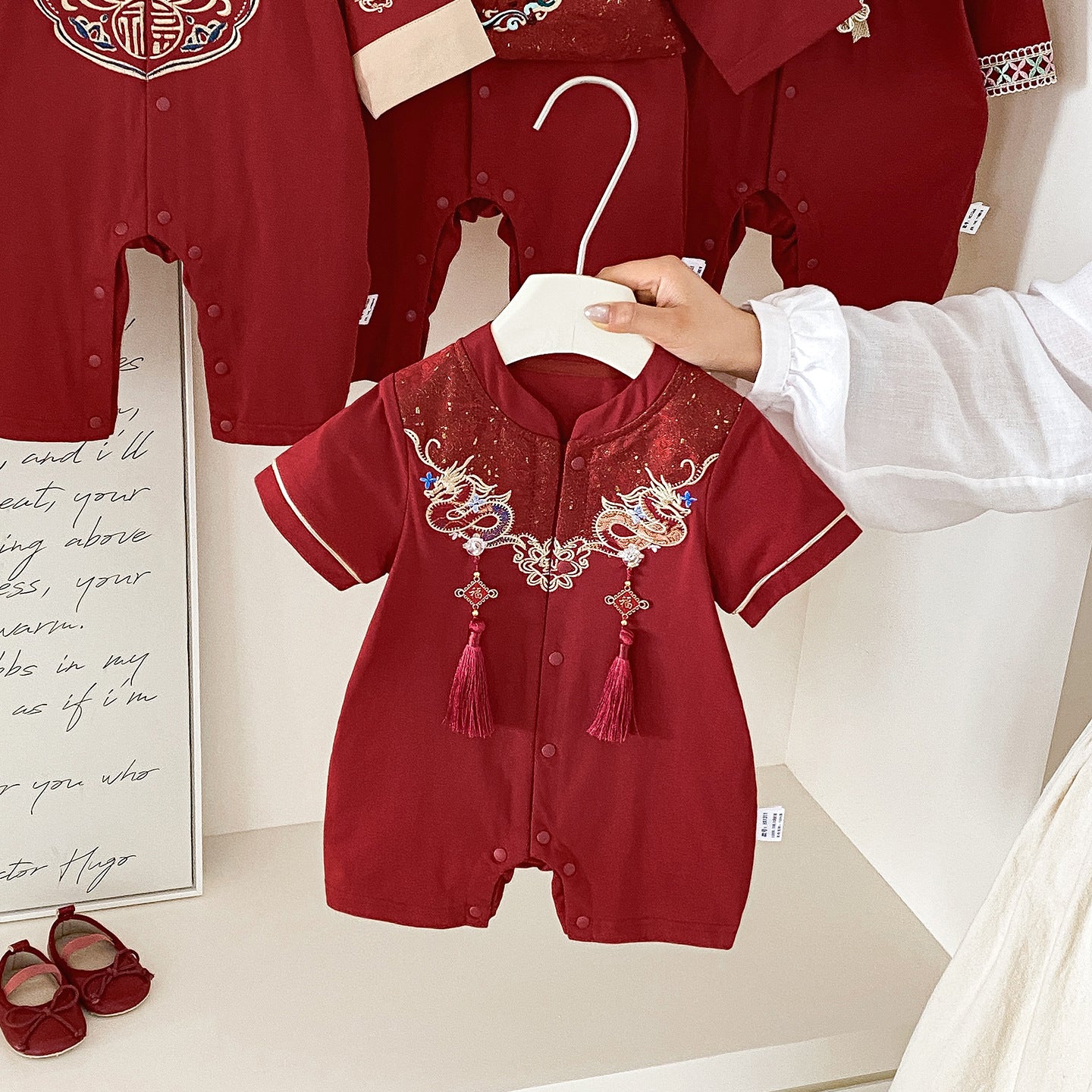 Boy Red Clothes Summer Jumpsuit Hundred Days Banquet Centennial Year Jumpsuit, Climbing Suit