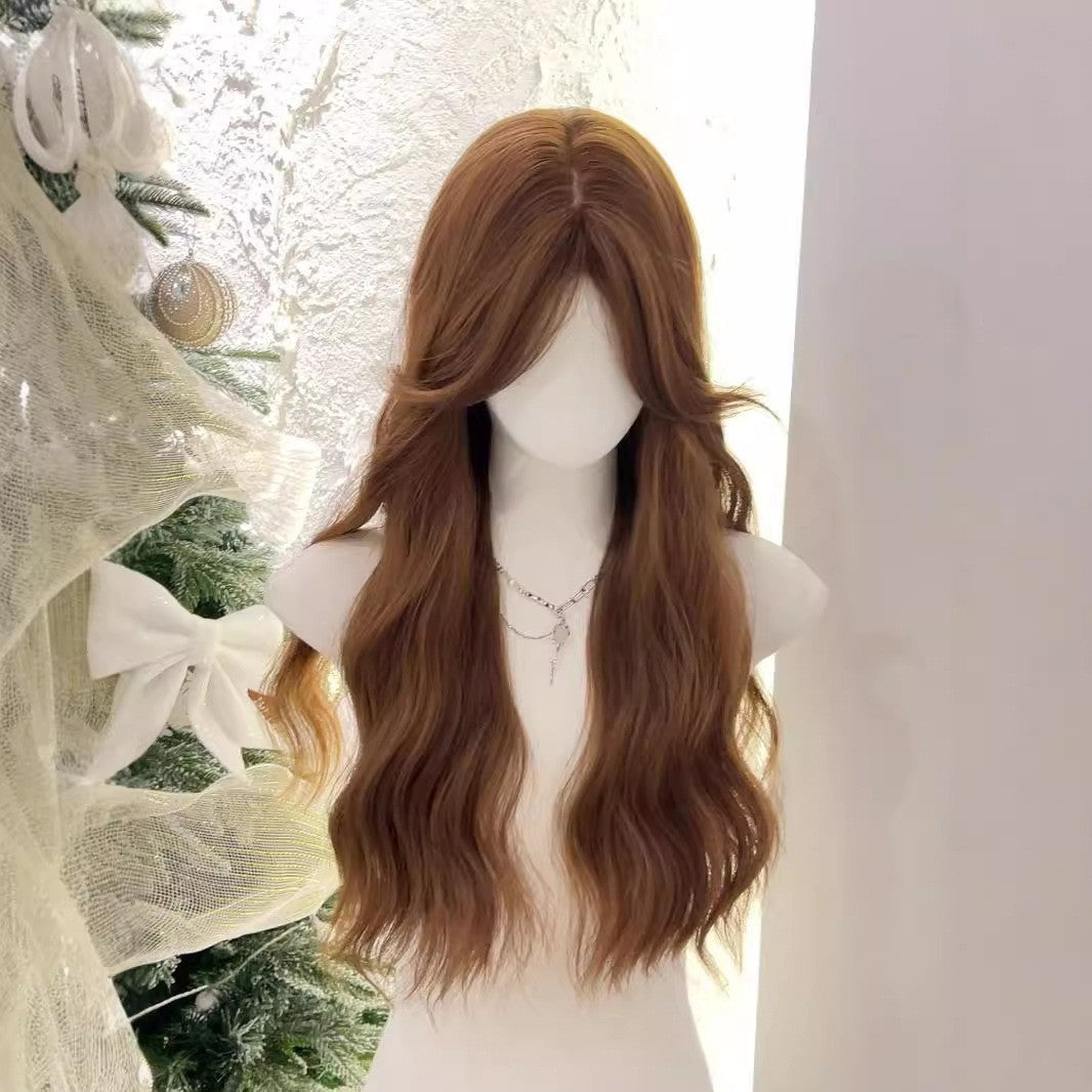Tea Brown Curly Hair Simulation Younger Fashion Medium Water Ripple Wig Long Curls