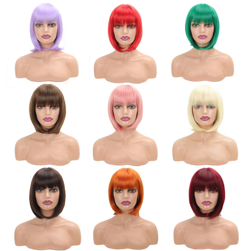 Color Inner Buckle Bangs Inch Wave Wig Short Straight Hair