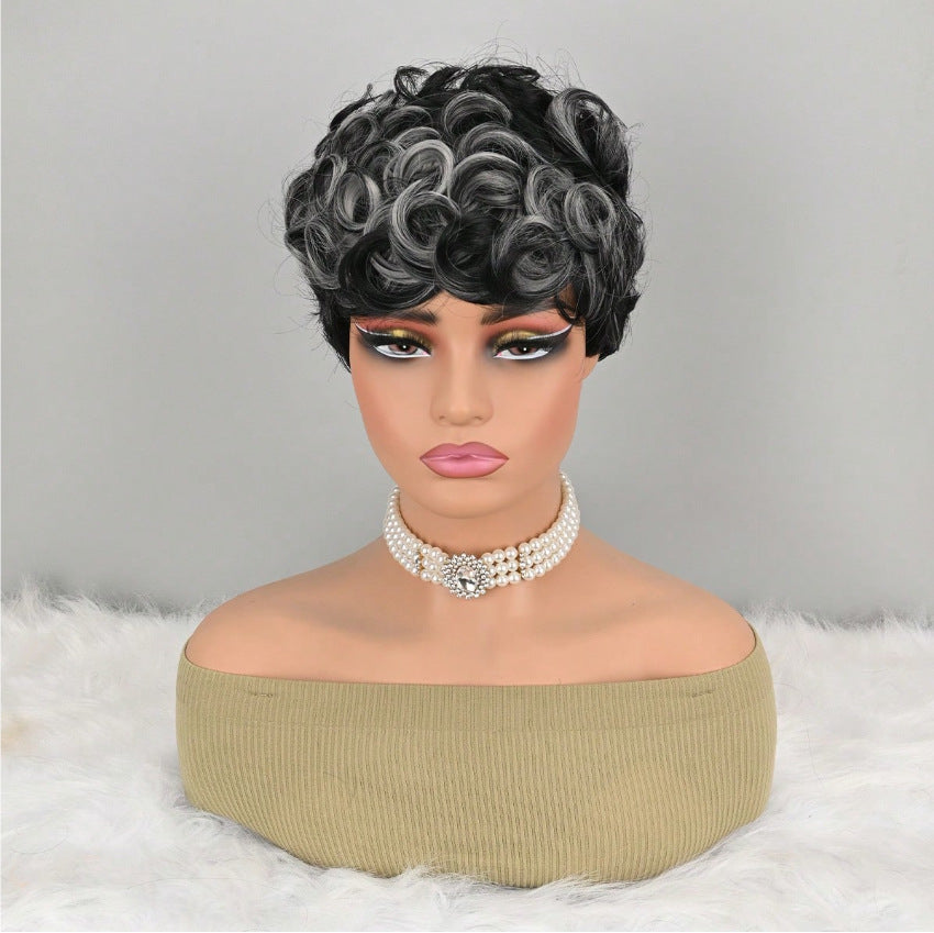 Women's African Roll Synthetic Wigs Rose Net Wig Short Curly Hair