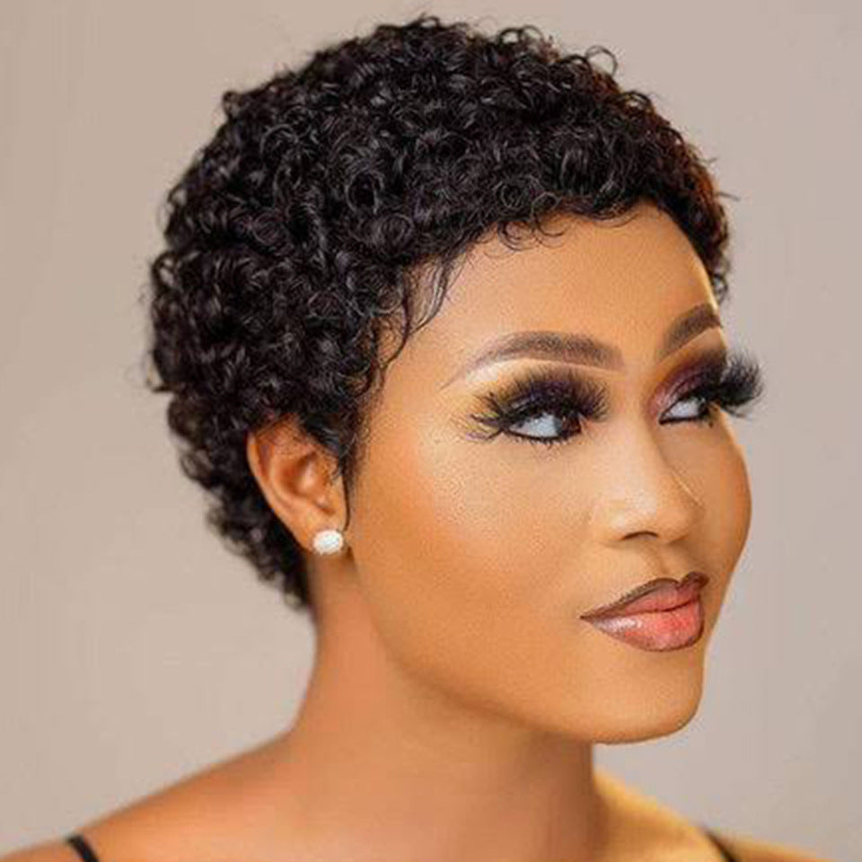 Human Wigs Mechanism Curved Small Curls Real Hair Wig