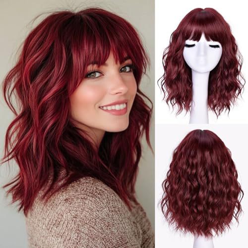 Female Short Wavy Natural Head Synthetic Daily Wig Bangs