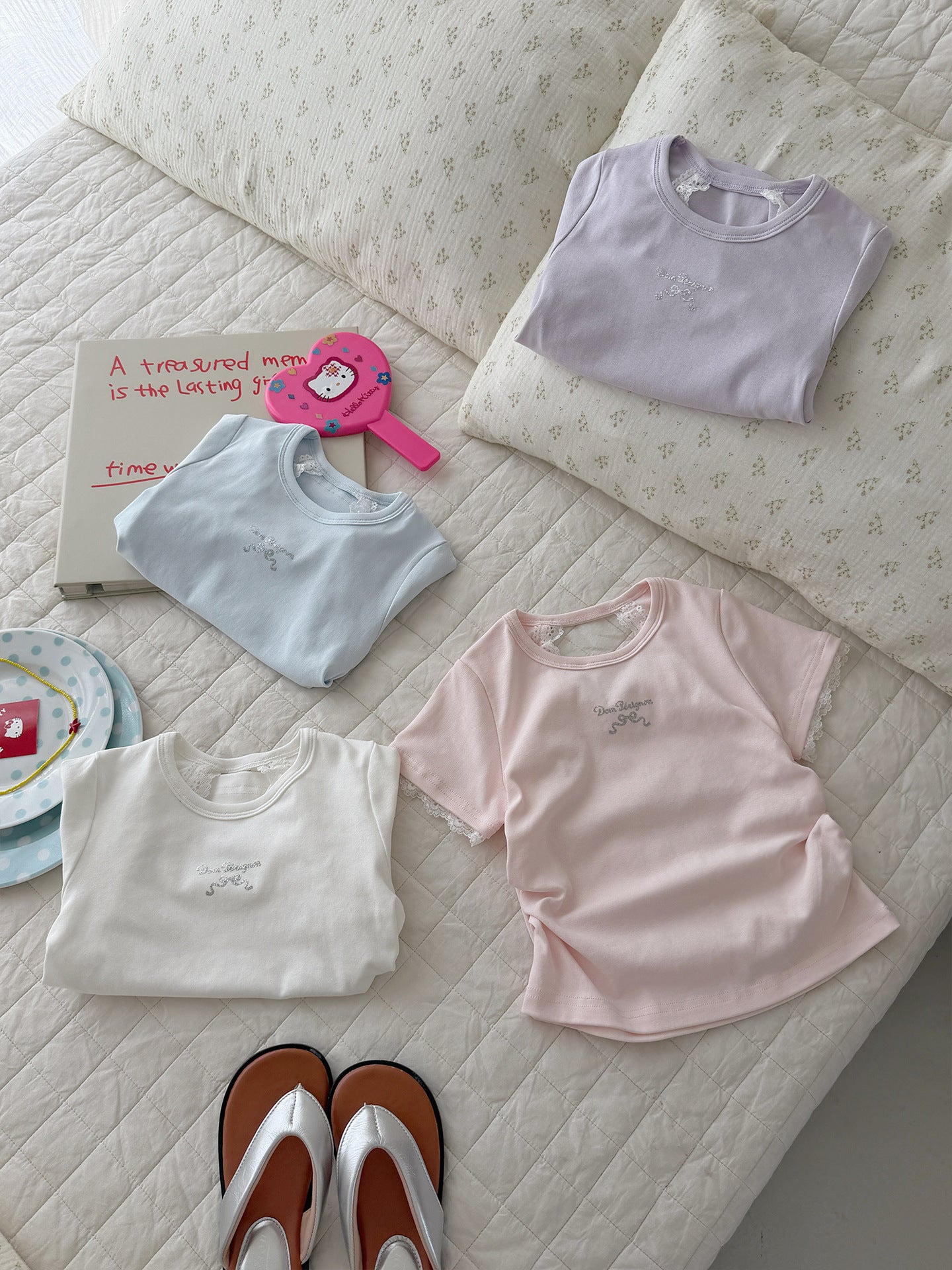 Children's Xie Summer Short-sleeved Lace Solid Color Bottoming Children's T-shirt