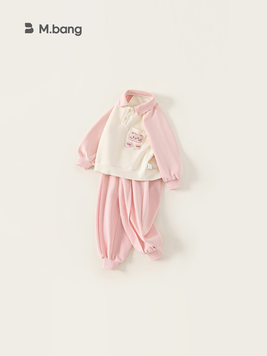 Children's Clothing Pink Sportswear Collar Top Ankle Children's Suit