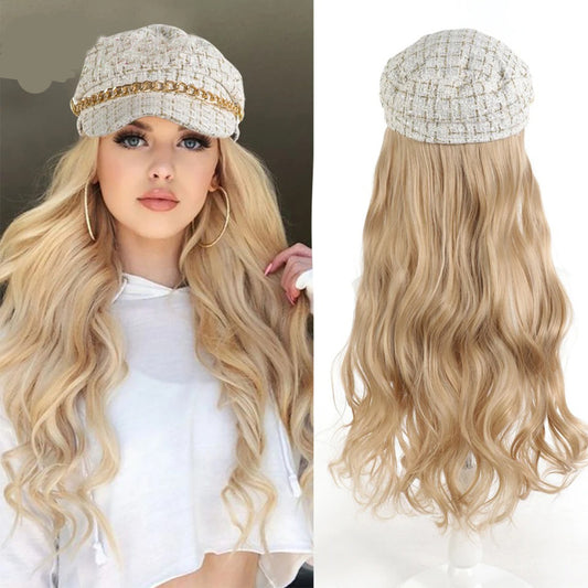 Hat Female Long Curly Hair White Classic Style Other Wig