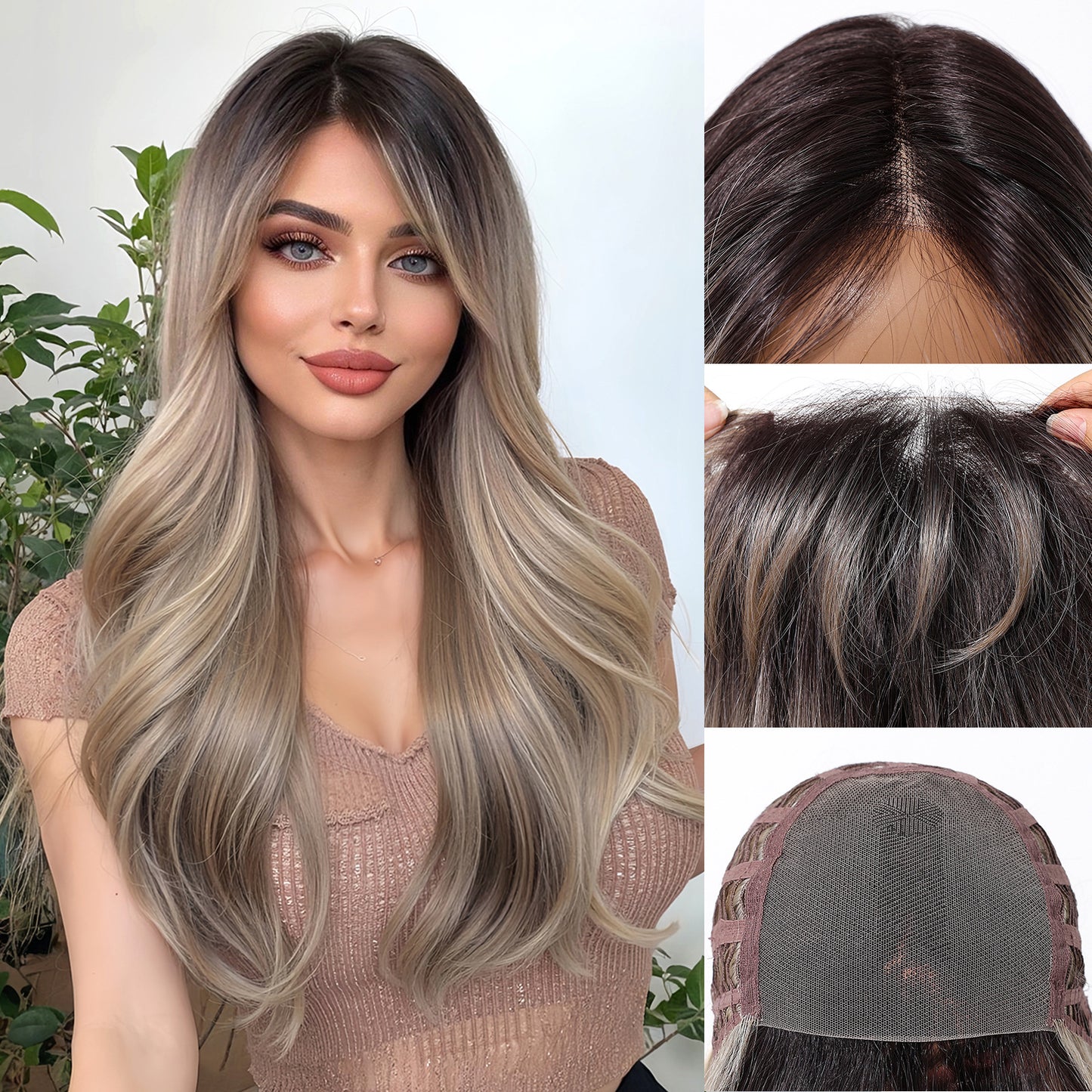 Silk Split Free Curly Hair Female Golden Long Straight Wig