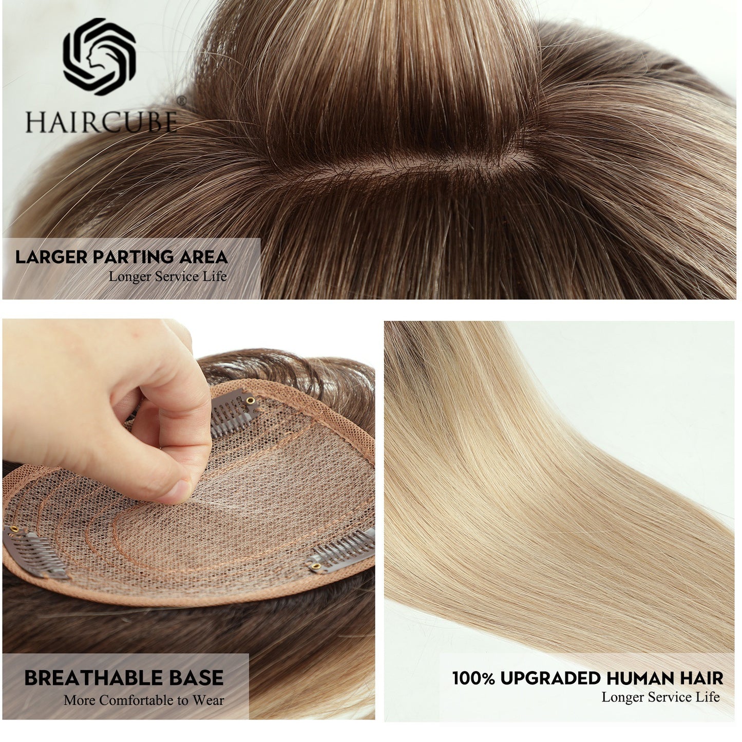 Women's Set One-piece Light Breathable Real Human Hair Gradient Gold Piece Wig