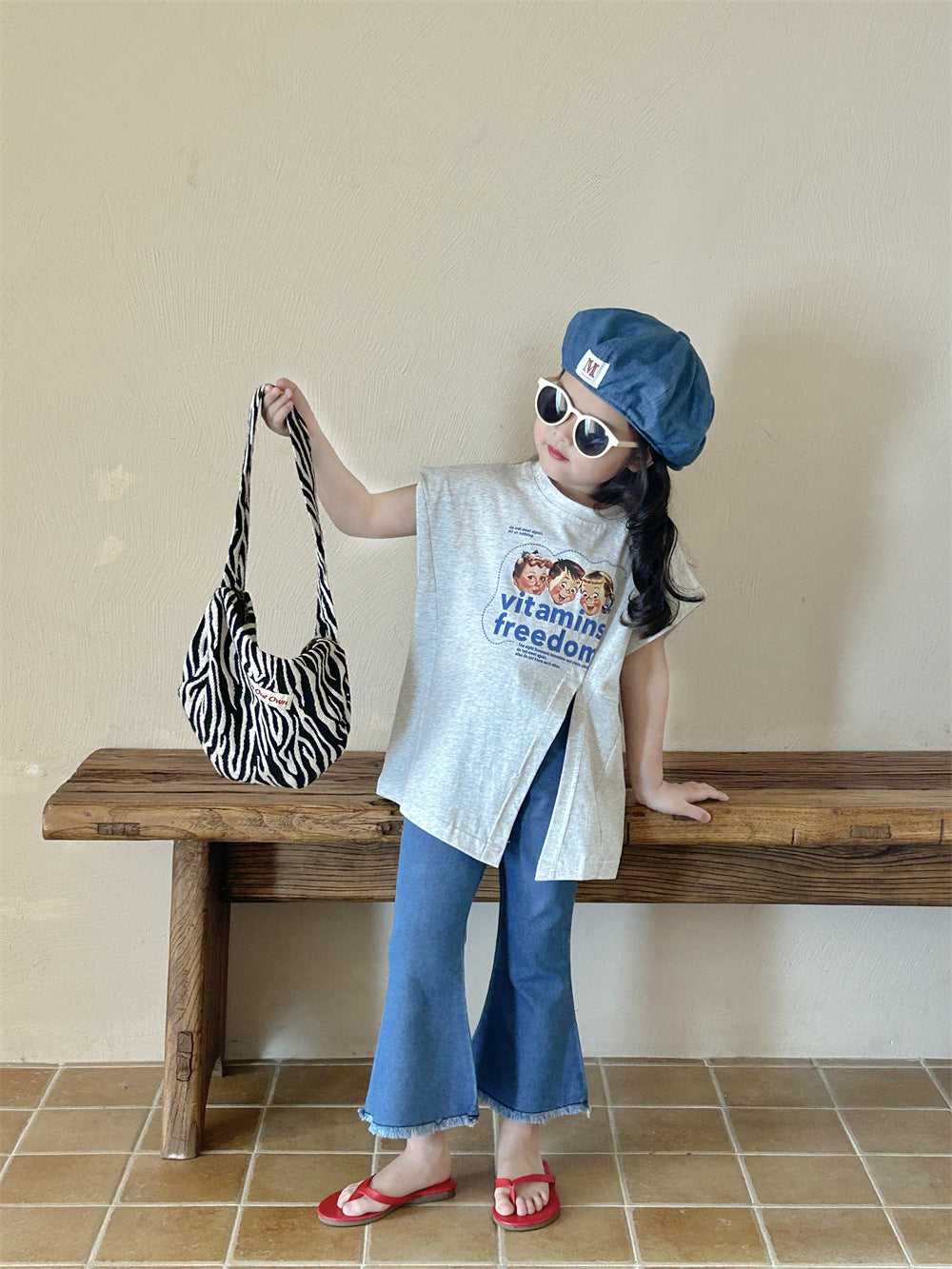 Children's Cartoon Printed Mid-length Summer Korean Style Children's T-shirt