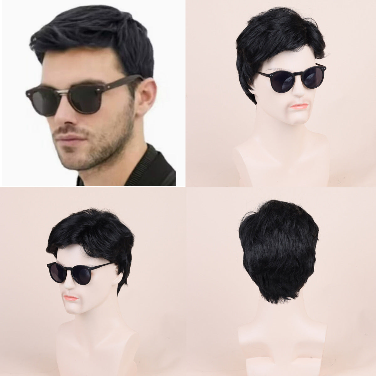 Men's Chemical Fiber Hairstyle Rose Net Sier Wig Short Straight Hair