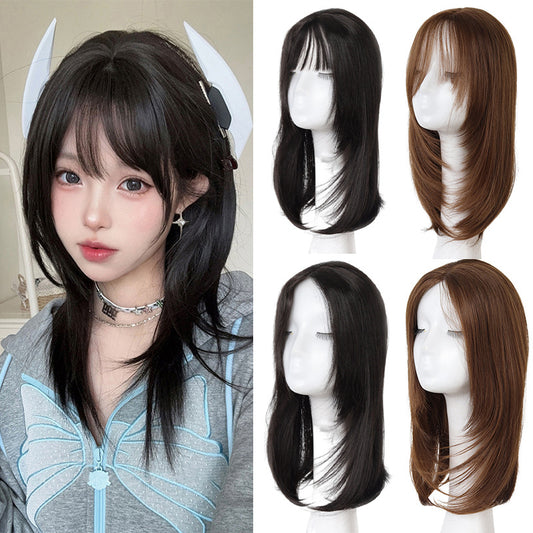Women's Net Artificial Human Hair High-level Collarbone Length Haircut Wig