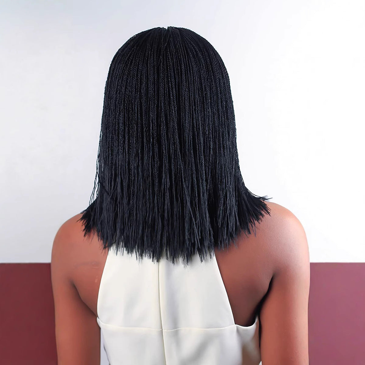 Women's African Braid Synthetic Wigs Black Wig Short Straight Hair