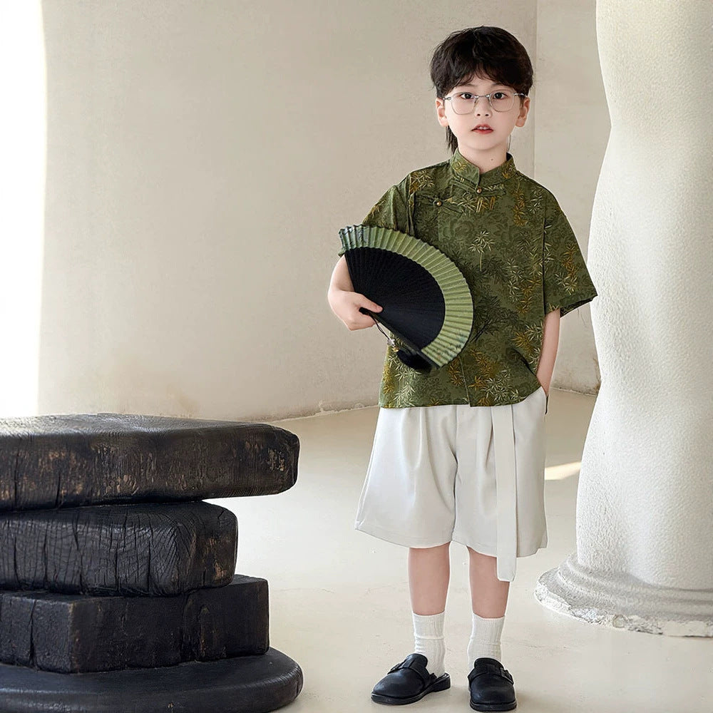 Children's Boys Chinese Short-sleeved National Style Performance Kindergarten Children's Shirt