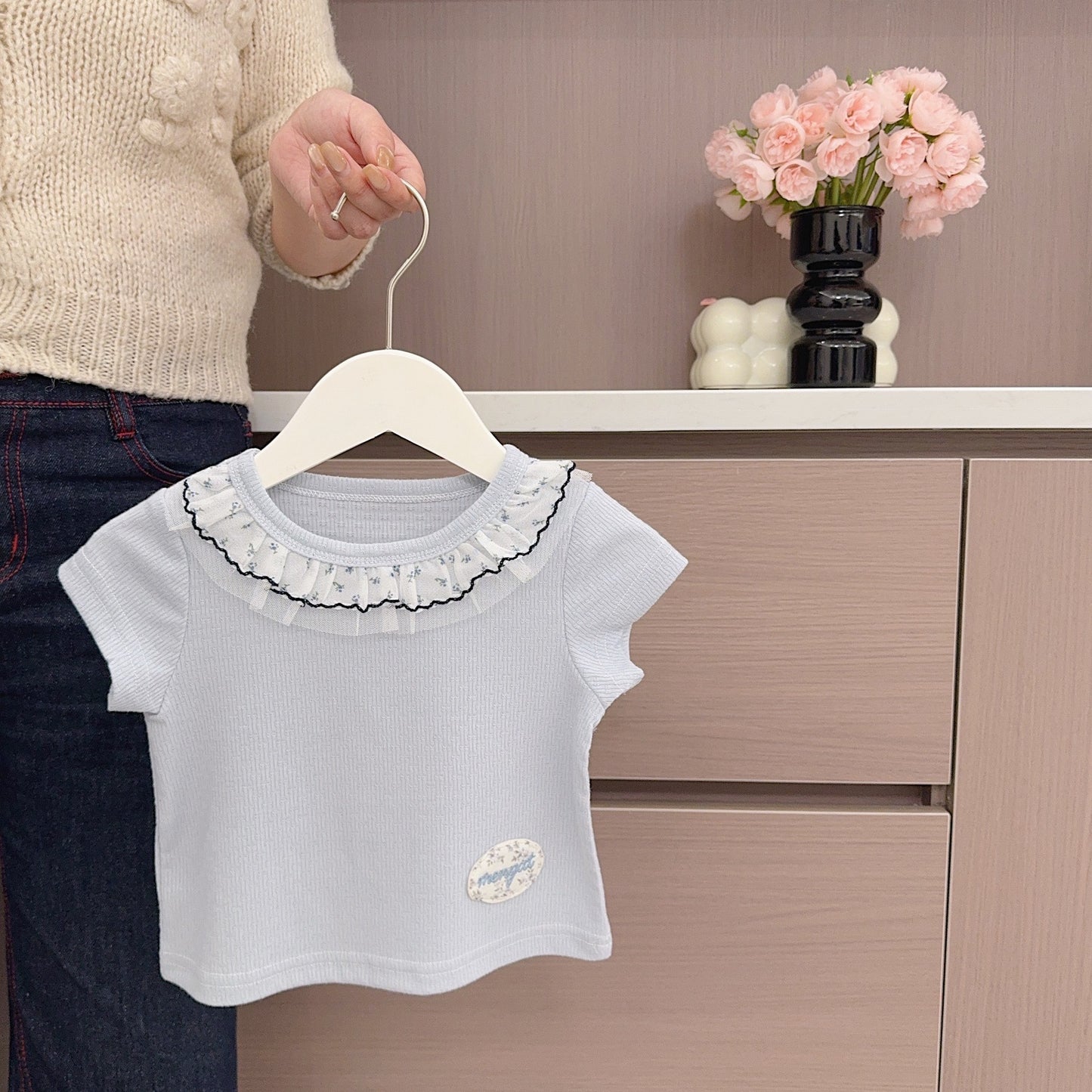 Lace Cool Breathable Soft Glutinous Cotton Short Sleeve Children's T-shirt