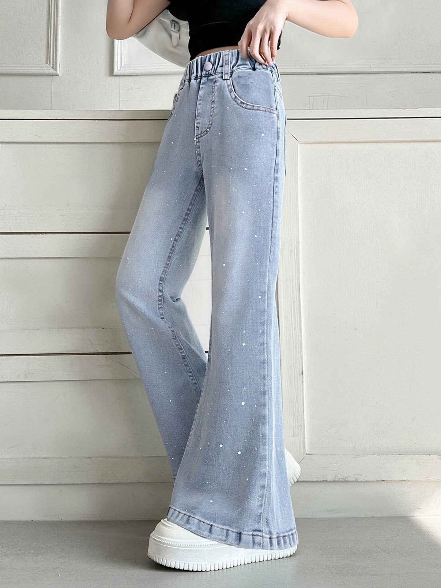 Stretch Flared Summer Korean Style Western Slimming Jeans Thin Mosquito Children's Pants