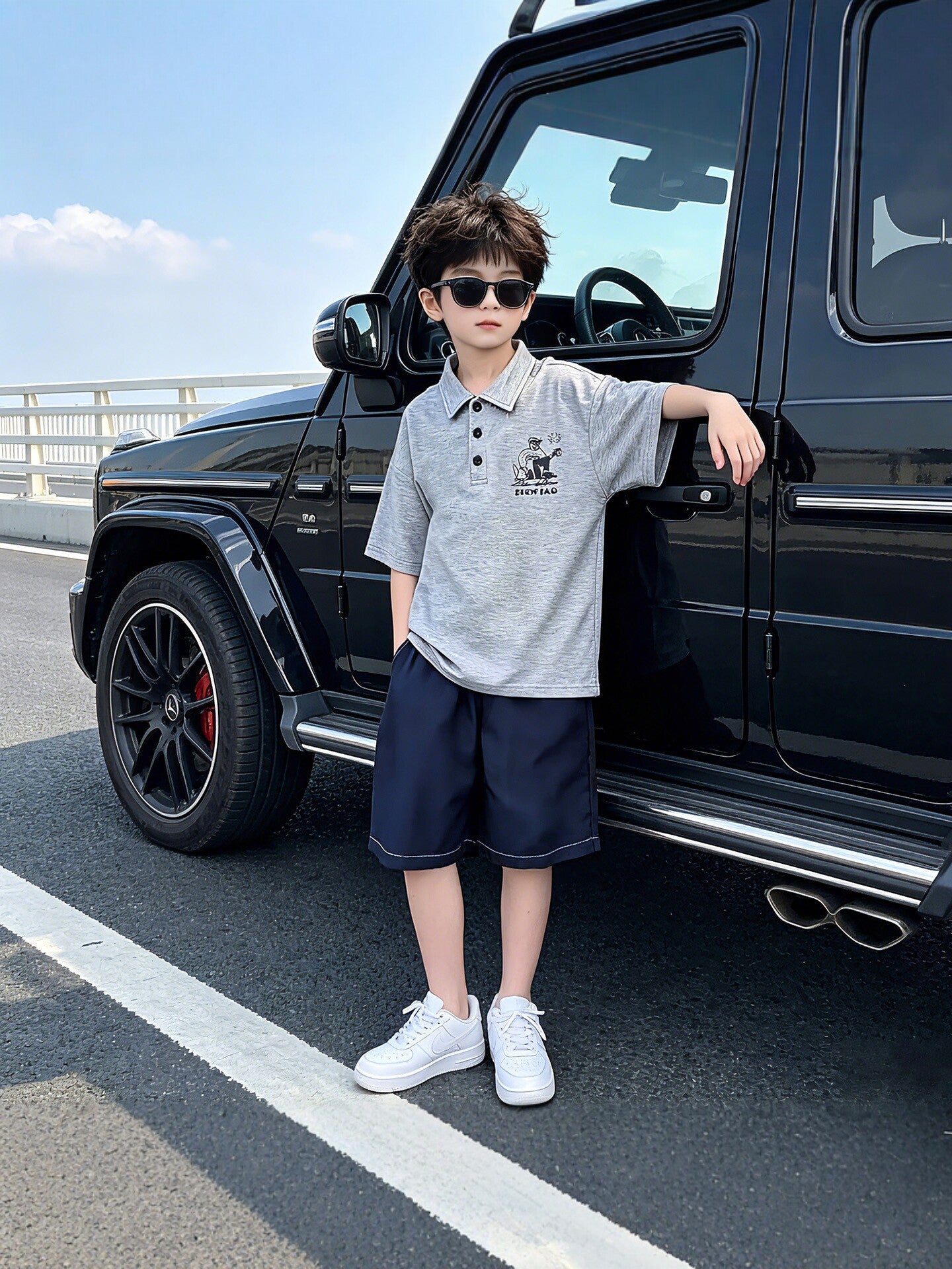 Short-sleeved Shirt Korean Style Trendy Casual Sports Children's Suit