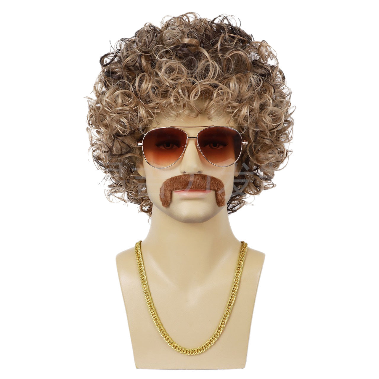 Men's Curly Hair Curls Mixed Brown Fluffy Natural Men's Wig