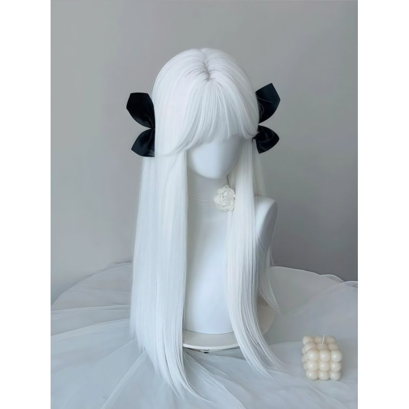 Women's Pure White Bangs Hair Fashion Natural Gothic Style Long Straight Wig
