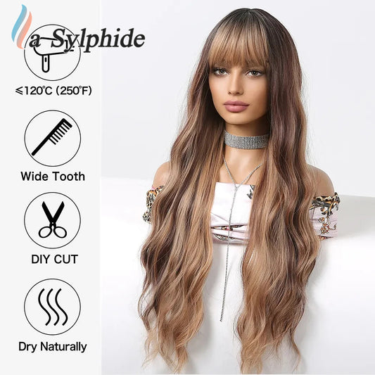Female Dark Brown Dyed Light Bangs Curly Hair Mechanism Head Wig Long Curls