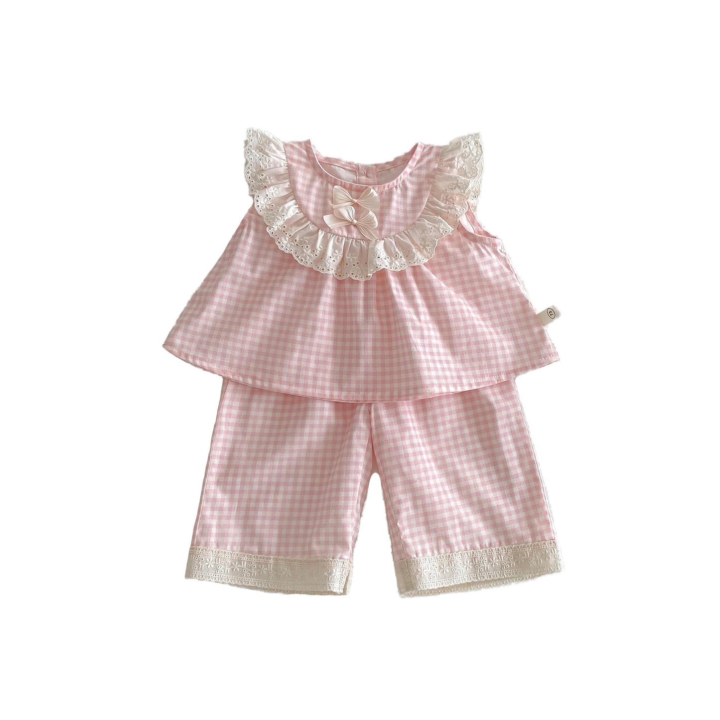 Children's Small Left Right Summer Korean Style Bow Doll Shirt Pants Children's Suit