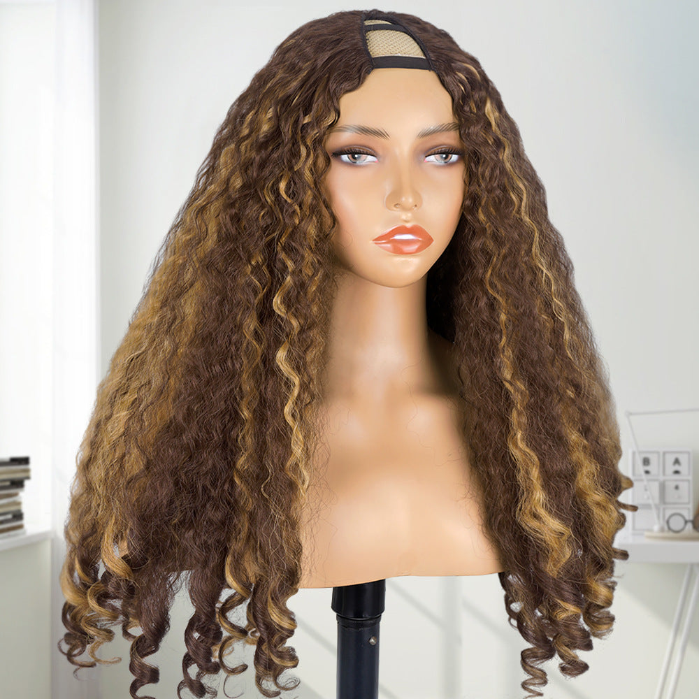 African Straight Hair Tail Curly Chemical Fiber V-shaped Top Wig Long Curls