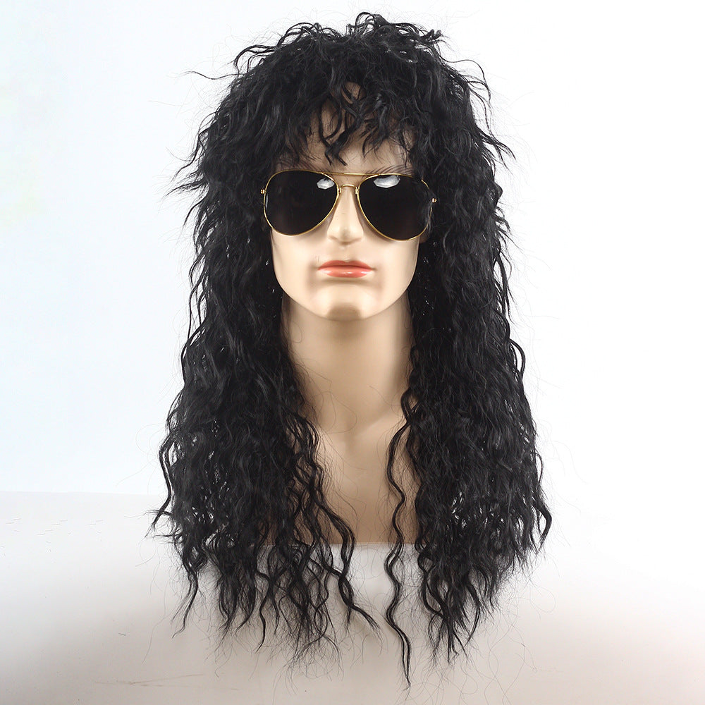 Men's Punk Long Curly Hair Halloween Rock Rose Inner Cos Wig