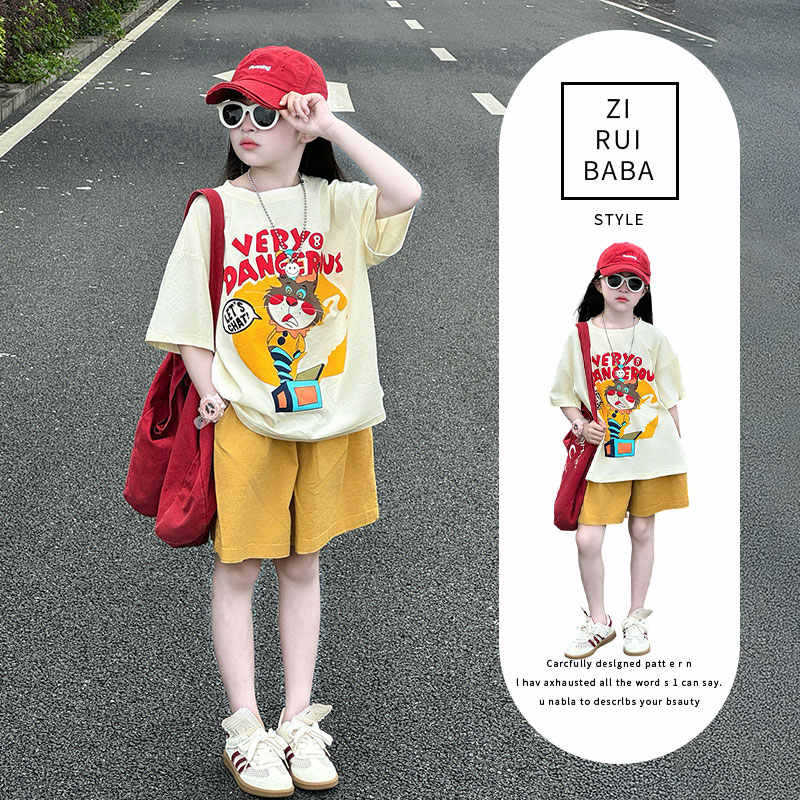 Boys Cartoon Kitten Short Sleeve Shorts Children's Suit
