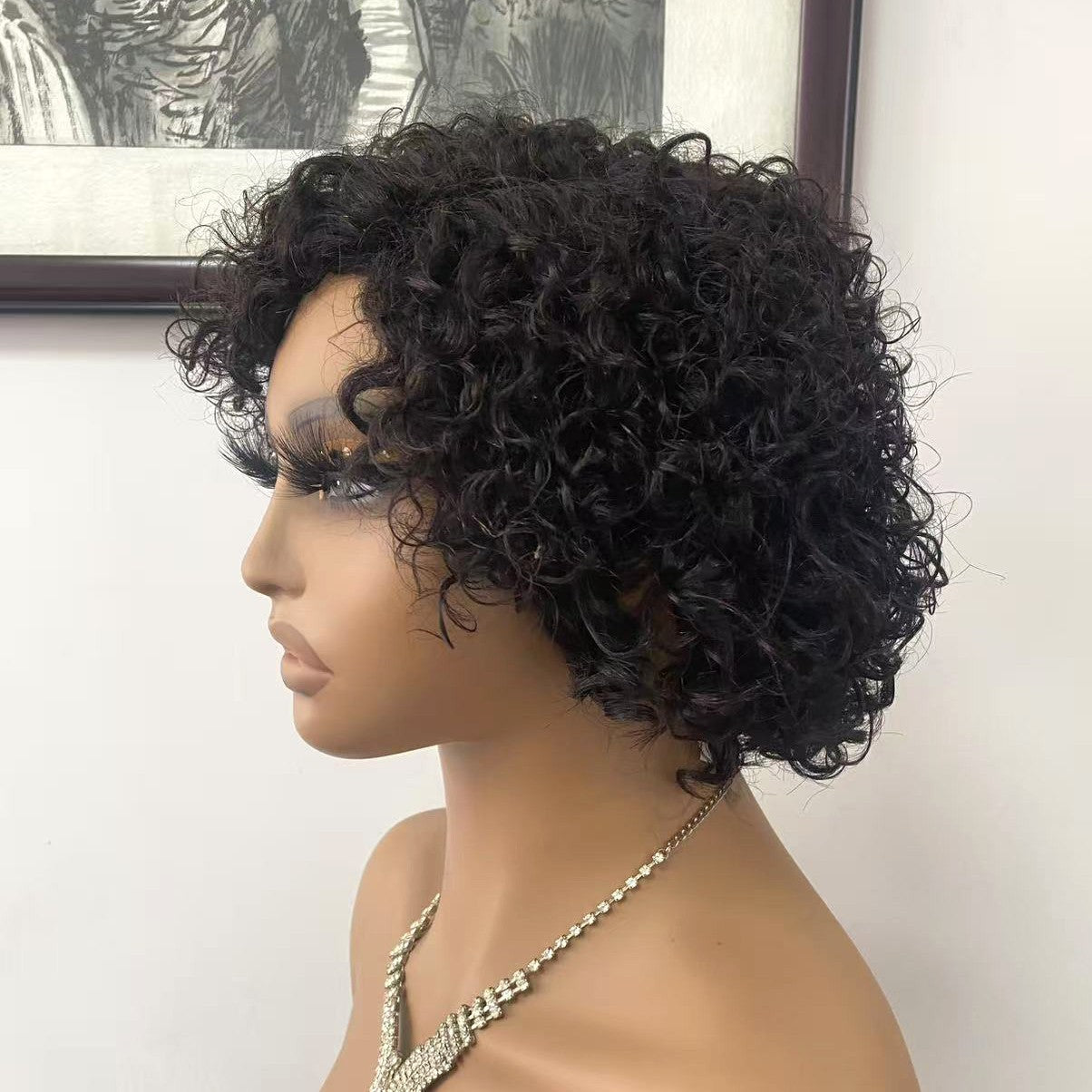 Small Volume Short Elf Head Cover Curly Real Hair Wig
