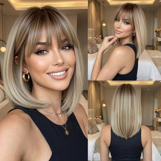 Air Bangs Lock Bone Rose Mesh Cap Playful Wig Short Straight Hair