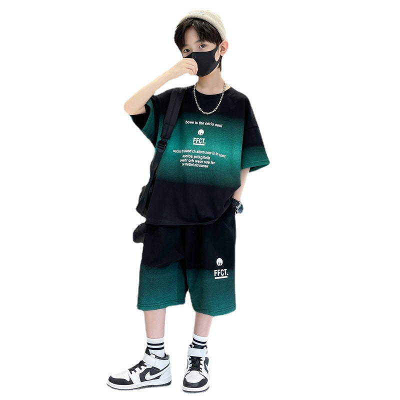 Children's T-shirt Shorts Trendy Fashion Handsome Fried Street Two-piece Middle Children's Suit