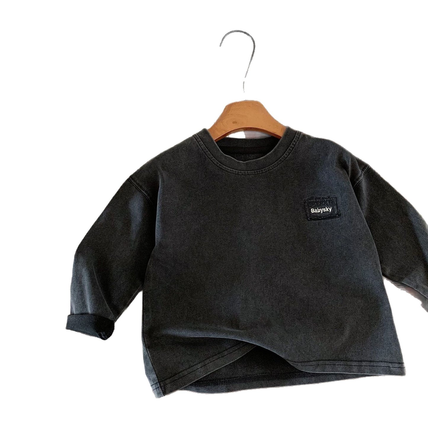 Sleeve Spring Korean Style Boys Letters Western Pullover Top Children's T-shirt