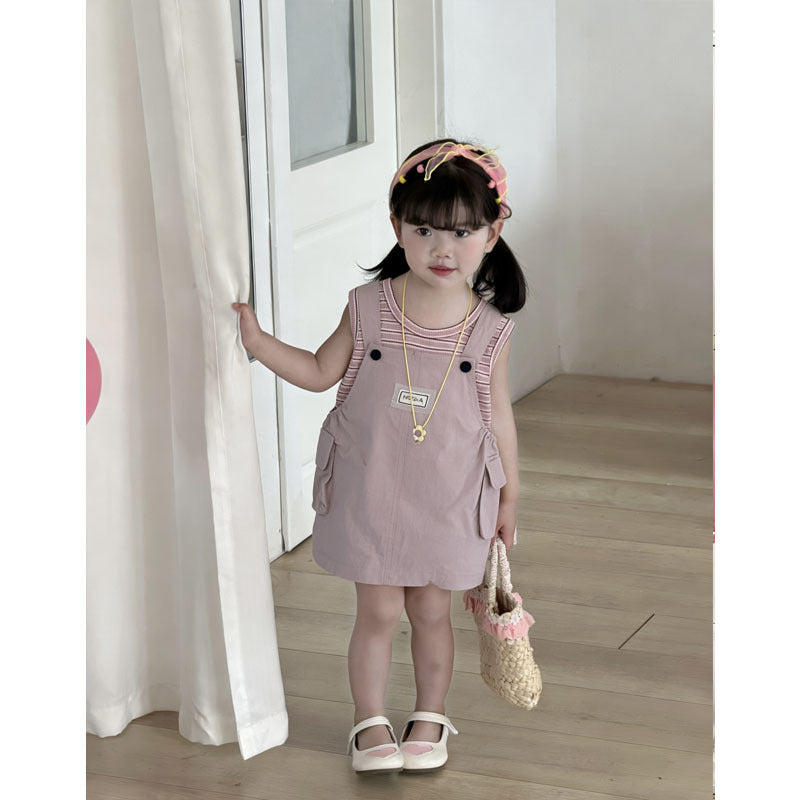 Children's Summer Clothing Sleeveless Striped Vest Suspender Skirt Children's Suit