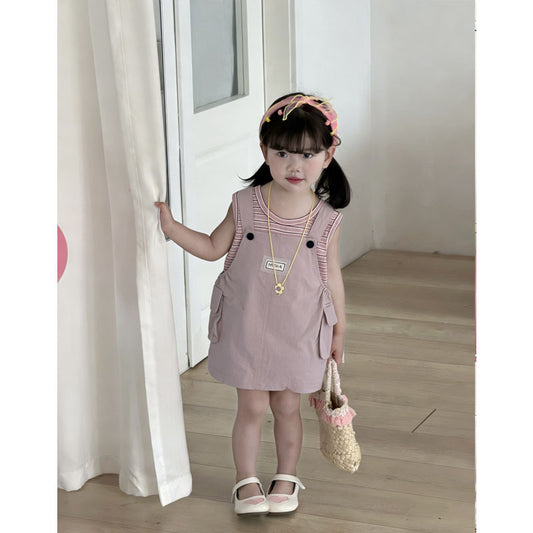 Children's Summer Clothing Sleeveless Striped Vest Suspender Skirt Children's Suit
