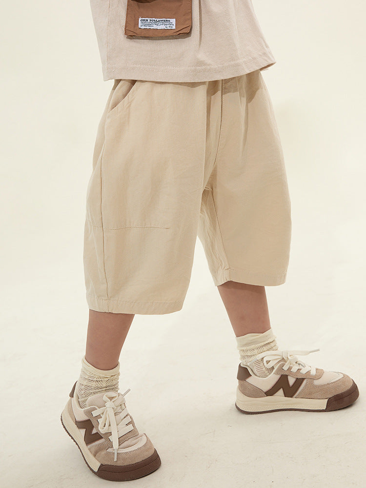 Children's Clothing Boy's Cropped Trousers Summer Korean Solid Color Thin Children's Pants