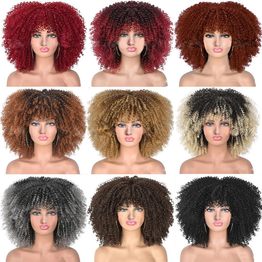 African Small Roll Rose Net Explosion Head Wig Short Curly Hair