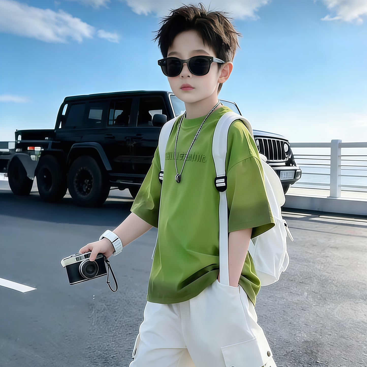 Children's Boys Summer Short-sleeved Trousers Two-piece Older Western Style Children's Suit
