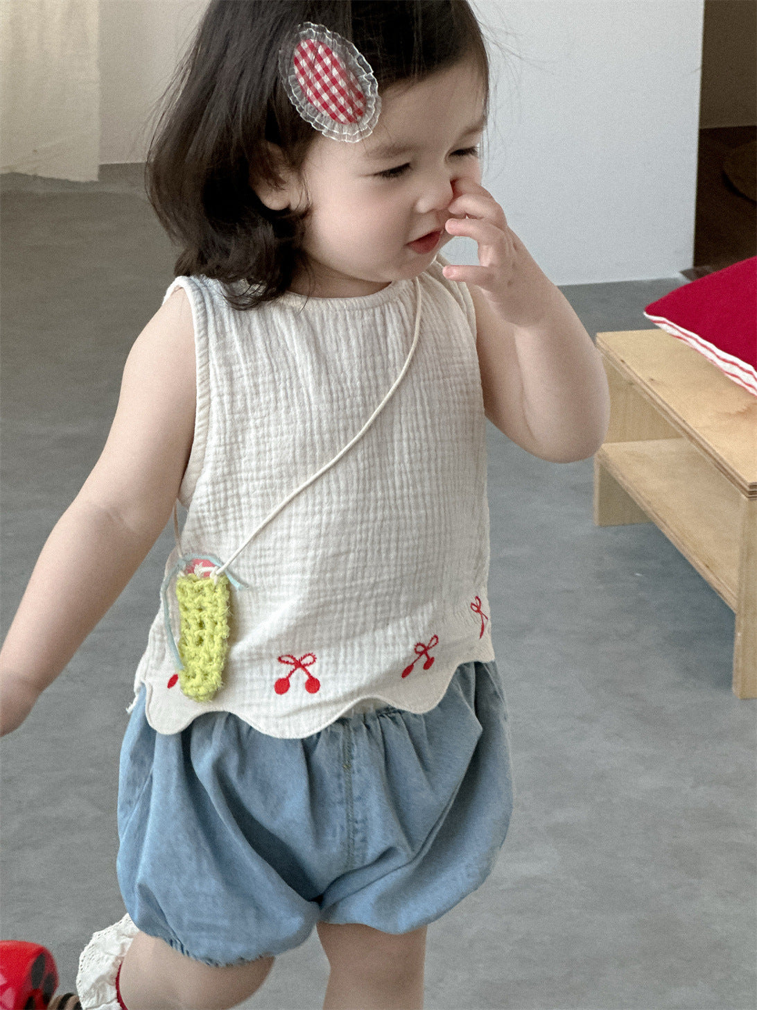 Children's Summer Clothes Thin Wear Korean Style Clothing Vest Denim Bodysuit Children's Suit