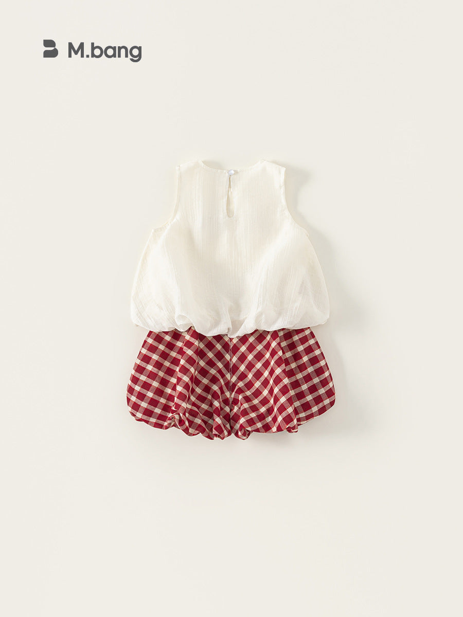 Children's Clothing Summer Tops Mushroom Sleeveless Plaid Bud Children's Suit