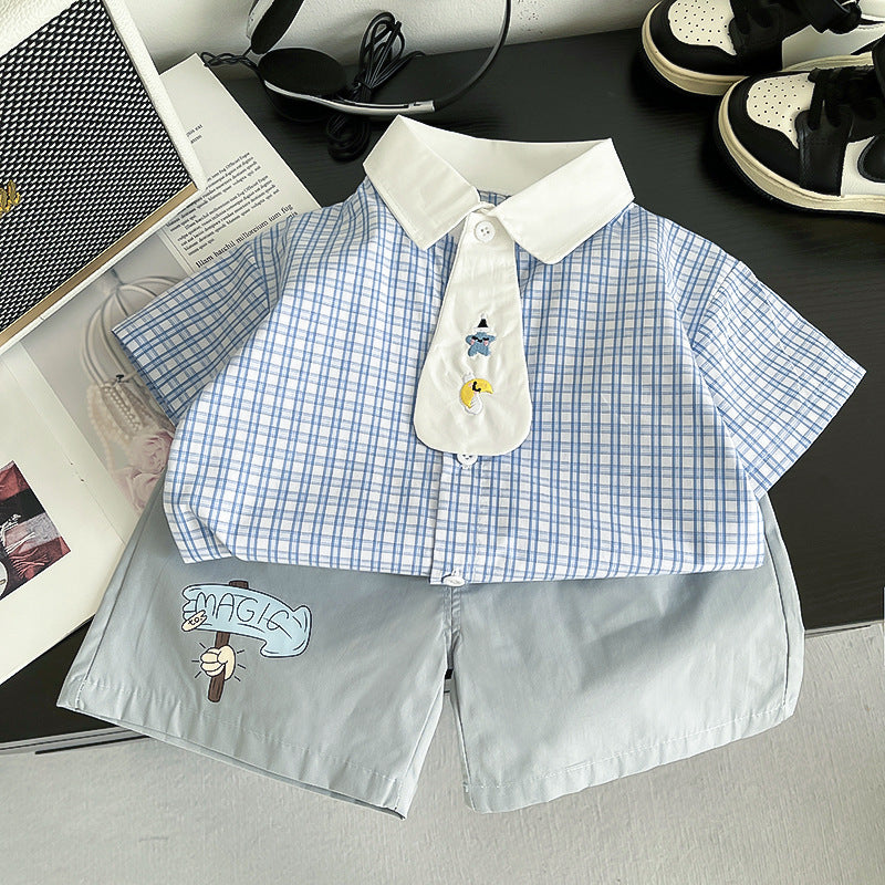 Children's Clothes University Style Unisex Short Sleeve Tie Children's Suit