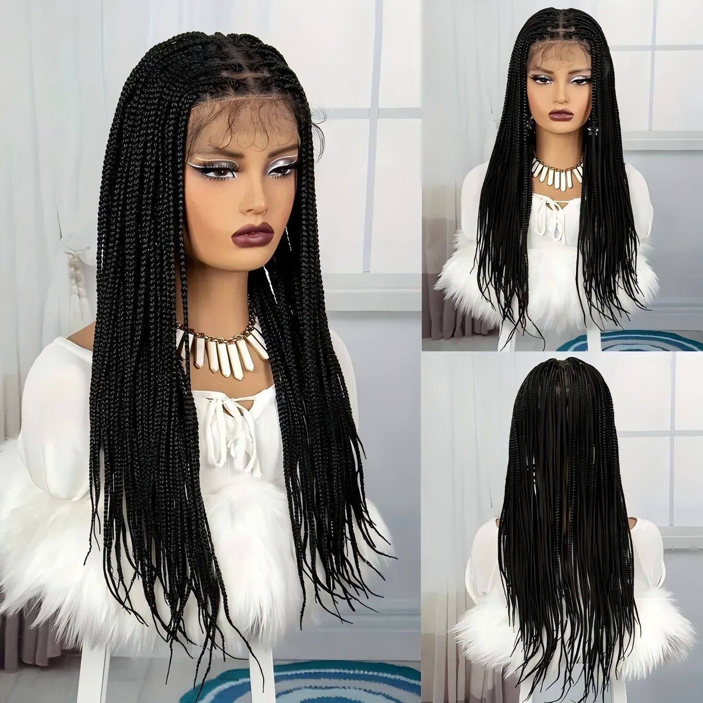 Braid Head Cover Full Lace Fake Hand-woven Wig Long Curls