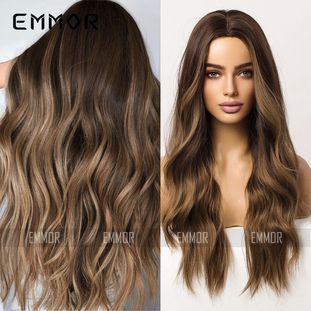 Brown Highlight Fiber Chemical Female Curly Long Straight Wig