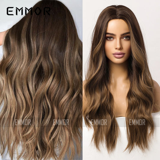 Brown Highlight Fiber Chemical Female Curly Long Straight Wig