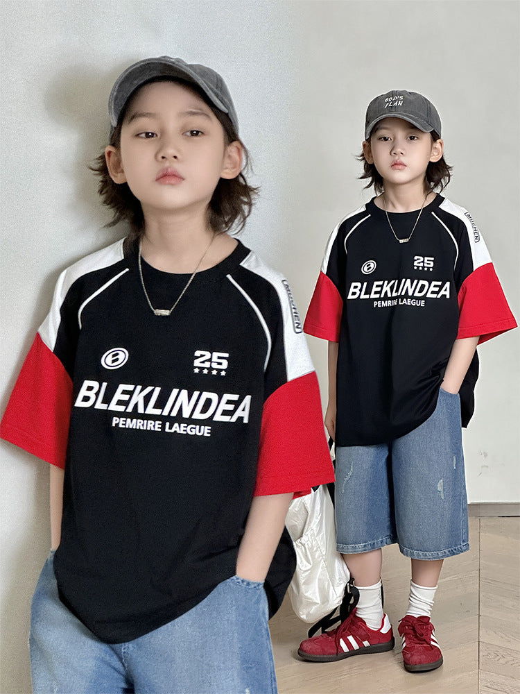 Children's Summer American Stitching Card Rope Printed Short Children's T-shirt