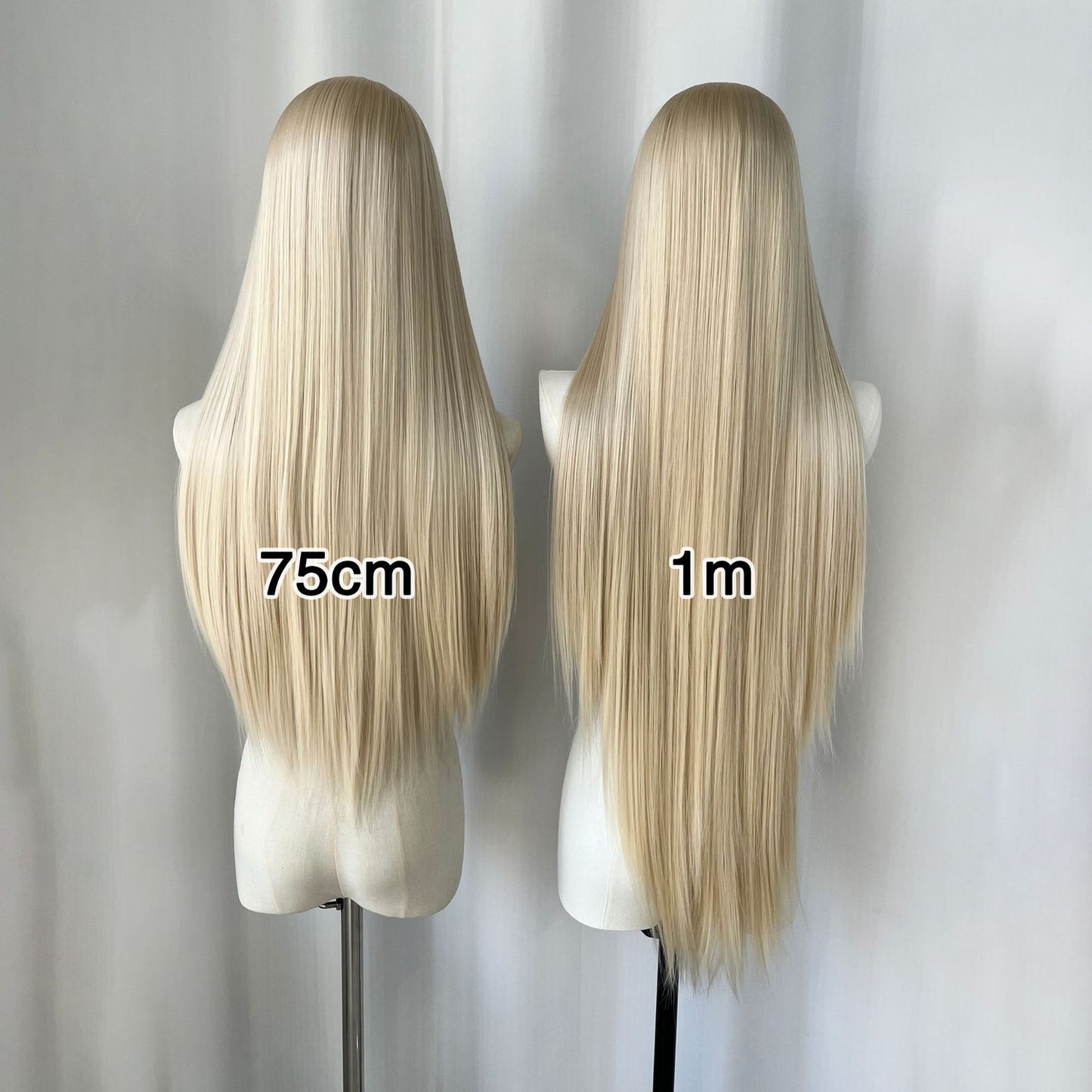 White Gold Color Large Area Hand Crochet Forehead Lace Female Long Straight Wig