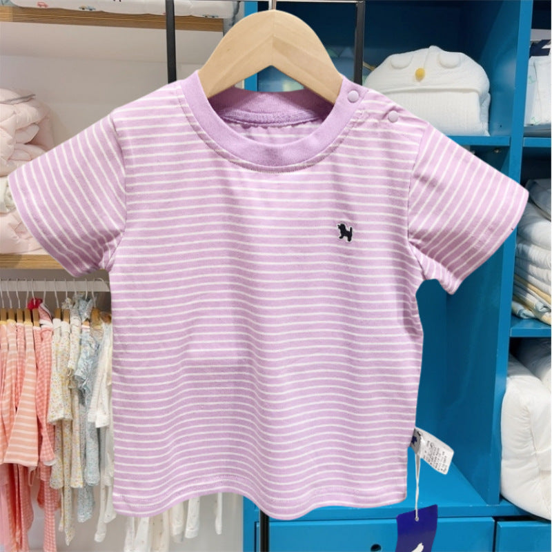 Children's Korean Style Clothing Summer Boys Stripe Crew Neck Children's T-shirt