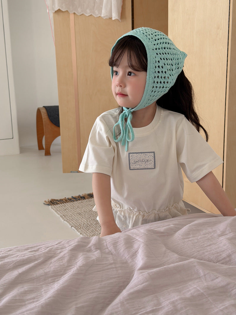 Children's Wheat Field Korean Ruffled Short Sleeves Summer Floral Patchwork Stitching Children's T-shirt