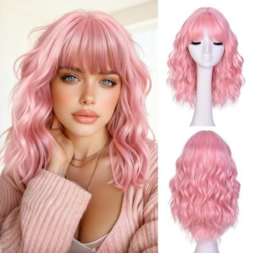 Female Short Wavy Natural Head Synthetic Daily Wig Bangs