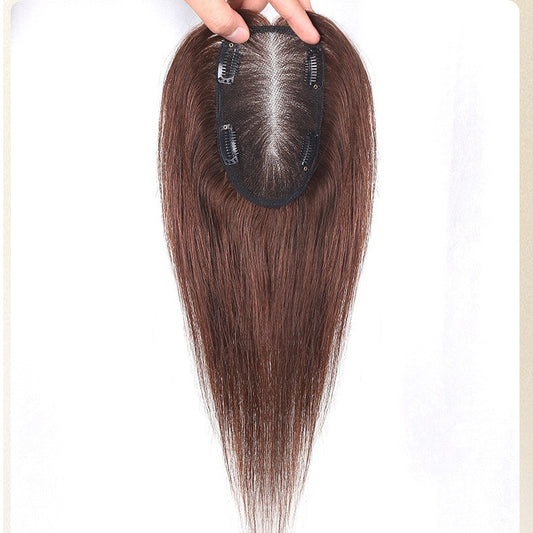 Women's Swiss Net Hair Supplementing Piece Human Cover Gray Additional Volume Wig