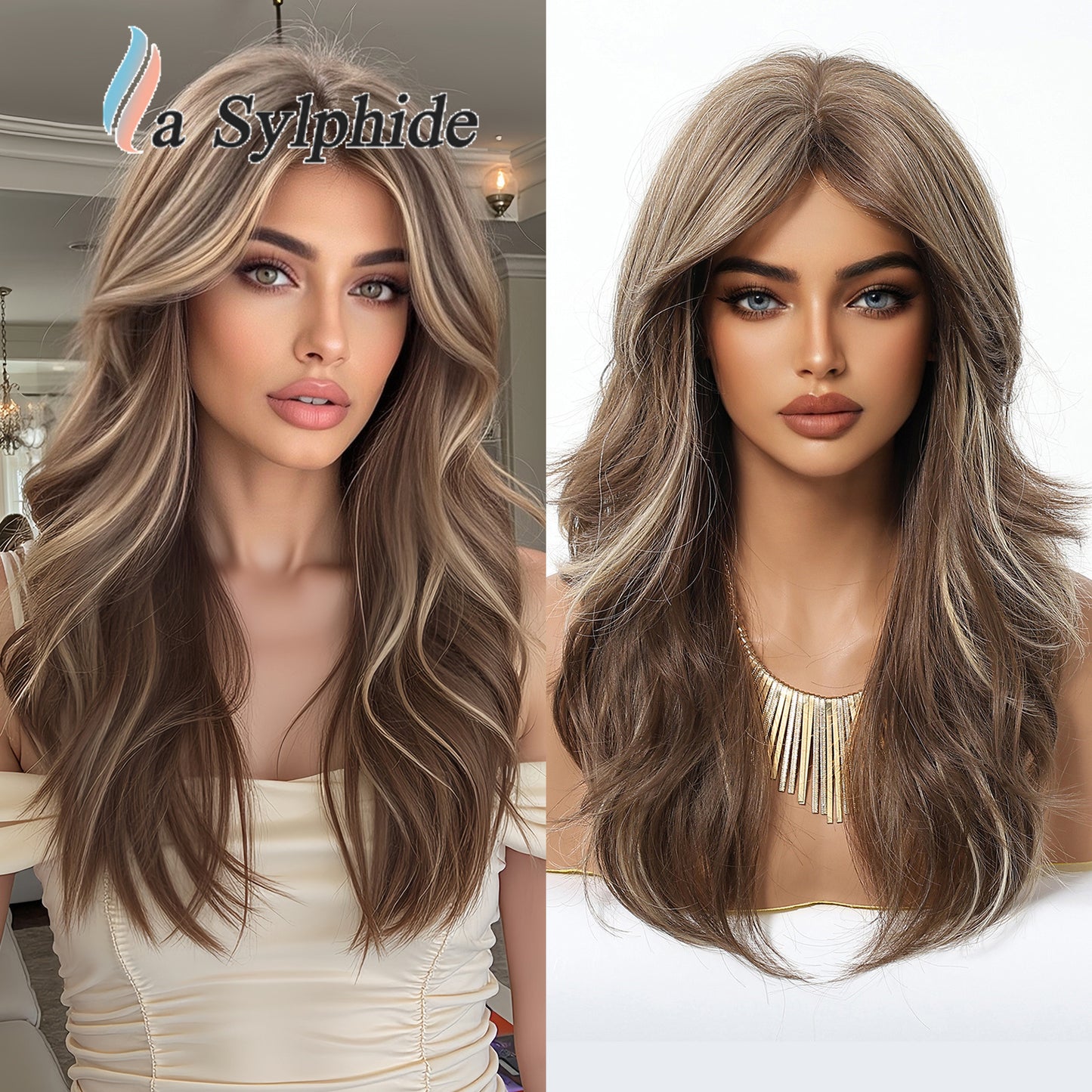 Women's Hair Mixed Color Gradient Gray White Female Long Straight Wig