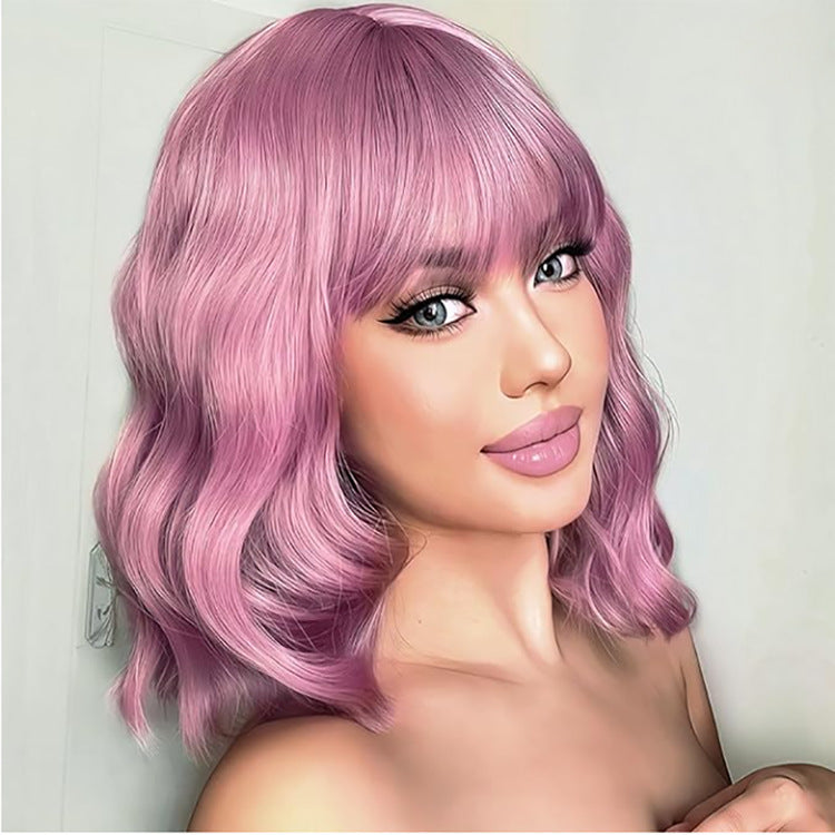 Women's Air Bangs Wavy Water Ripple Wig Short Curly Hair