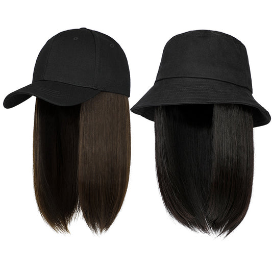 Women's Hat Detachable Fashion Summer Breathable Peaked Cap Long Straight Wig